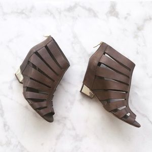 BCBG brown wedges with gold chunky heel